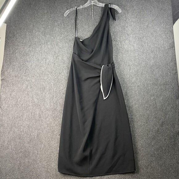 NWT Diane von Furstenberg Black One Shoulder Knot Scarf Faux Wrap Dress Size 0 - Picture 1 of 11